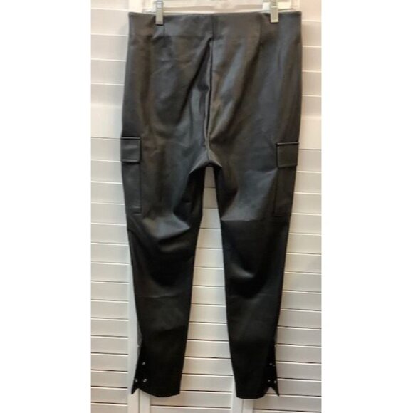 Zara Black Faux Leather High-Waisted Slim Fit Pants With Silver Button Detailing - Picture 2 of 5